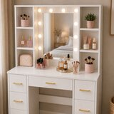  Veliki toaletni stolić s LED svjetlom, policama, 7 ladica, bijeli, 140x100x40 cm | shoptok.hr