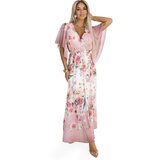 numoco basic 603-4 Airy wrap maxi dress with floral pattern – pink roses | shoptok.hr