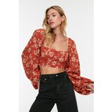 Trendyol Cinnamon Floral Patterned Viscose Blouse narandžasta | krem | tamnocrvena | ePonuda.com