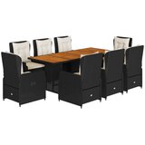 vidaXL 9-dijelni vrtni blagovaonski set s jastucima crni od poliratana | shoptok.hr