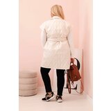 Kesi Włoski Plus Size women's quilted vest with belt and collar light beige | Shoptok.si