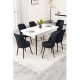 Hanah home trpezarijski set Rax, sto na razvlačenje i 6 stolica, bela ploča, braon noge, antracit tkanina Babyface | Eponuda.com