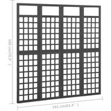 Sobna pregrada / rešetka s 4 panela od jelovine 161x180 cm crna | shoptok.hr