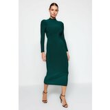 Trendyol Emerald Green Stand-Up Collar Fitted/Situated Maxi Stretch Knit Dress Cene
