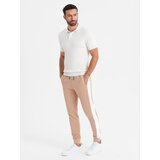 Ombre Men's sweatpants joggers with contrasting stripes - beige | Shoptok.si