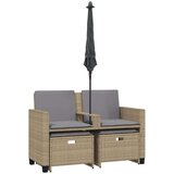 vidaXL Vrtni dvosjed sa suncobranom i tabureima bež od poliratana | shoptok.hr