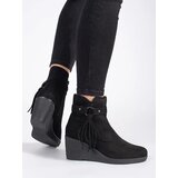 Shelvt Women's suede black wedge boots with fringes | Eponuda.ba