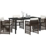  Vrtna garnitura - 5-dijelni vrtni blagovaonski set s jastučićima Smeđe poli ratan | shoptok.hr