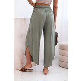 Kesi Włoski Women's viscose trousers with leg slit khaki | shoptok.hr