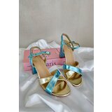 Boto Eco Leather Sandals with Block Heel in Blue-Gold Abilica | shoptok.hr