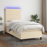 vidaXL Box spring postelja z vzmetnico LED krem 90x200 cm blago | Shoptok.si