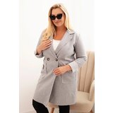 Kesi Włoski Elegant Plus Size women's coat with a collar and large pockets gray | Shoptok.si