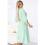 numoco basic 531-4 Midi Shirt Dress with Gold Buttons and Tie - Light Mint | Shoptok.si
