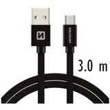 Swissten kabel USB/microUSB, platneni, 3m, crni | shoptok.hr