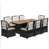  9-dijelni vrtni blagovaonski set s jastucima crni od poliratana | shoptok.hr