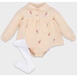 Defacto Baby Girl Newborn Embroidered Snap Long Sleeve Muslin Jumpsuit Tights 2-Piece Set Cene