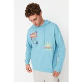 Trendyol Blue Men's Oversize Fit Hoodie Printed Sweatshirt Cene
