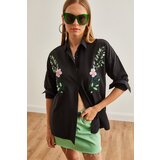 Olalook Women's Violet Black Embroidery Detailed Oversize Woven Shirt | Shoptok.si
