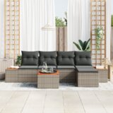 vidaXL 6-delni vrtni set kavčev z blazinami sivo poli ratan akacija | Shoptok.si