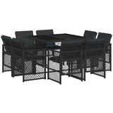 vidaXL 9-dijelni vrtni blagovaonski set s jastucima crni od poliratana | shoptok.hr