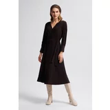 Gusto Long Dress With Pleated Collar - Brown