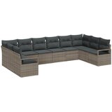 vidaXL vrtna sofa set s 10 deli in blazinami sivega poli ratana, 2-sedežni vrtni kavč s shranjevanjem in blazinami sivega poli ratana Cene