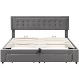 Lumor Oblazinjena postelja s predalom iz žameta 180x200 cm – s predalom in letveno podlago – siva, (22151382) | Shoptok.si