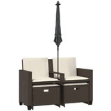 vidaXL Vrtni dvosjed sa suncobranom i tabureima smeđi od poliratana | shoptok.hr