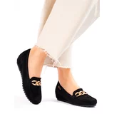 SHELOVET Black suede loafers with wedge hidden