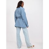 Fashion Hunters Blue short coat with a belt Cene