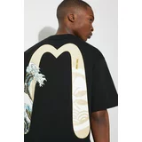 Evisu Pamučna majica Kamon Print + Wave Daicock Print za muškarce, boja: crna, s tiskom, 2ESHTM4TS7067
