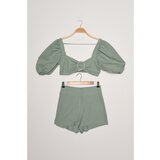 Trendyol Mint Balloon Sleeve Buckled Shorts Blouse Set | Shoptok.si