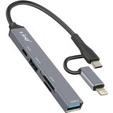 LINQ Vozlišče USB-C in Lightning OTG 1x vrata USB-C + 2x USB + kartica SD / TF, Črna, (5000063526) | Shoptok.si