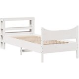 vidaXL Posteljni okvir z vzglavjem bel 75x190 cm trdna borovina, (21321872) | Shoptok.si