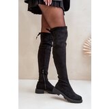 FS1 Knee High Boots With Flat Heel Made Of Eco Suede Black Arkelia Cene