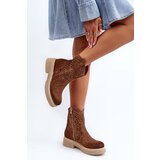 Zazoo 3470 Suede Women's Flat Heel Lace-Up Boots Brown Cijene
