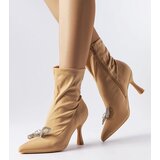 Gemre Beige ankle boots decorated with a rhinestone bow Mars | Shoptok.si