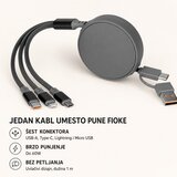 Meixi USB kabl ONES 6u1 - Type-C/USB na Type-C/ Lightning i Micro USB/ 60W/ uvlačivi/ sivi Cene