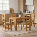  Blagovaonski set 5 kom. Bež Čvrsto Hrastovo Drvo 150 x 85 x 75 cm | Shoptok.si