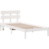  Krevet s okvirom s naslonom bijeli 80x200 cm od masivnog drva borovine | shoptok.hr