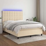  Box spring postelja z vzmetnico LED krem 140x200 cm blago, (20901095) | Shoptok.si