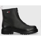 Tommy Jeans Kožne gležnjače Zip Boot za žene, boja: crna, ravna potpetica