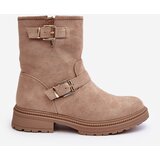 Boto Women's Flat Heel Boots with Buckles Beige Bliggore | ePonuda.com