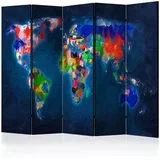 Paravan Colorful Map I, 5-Delni, Dvostranski