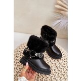 FR1 Eco Leather Girls Boots With Fur And Buckles Black Cartemes | shoptok.hr