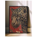 Wallxpert uramljena slika 115273, leopard i cveće na crvenoj pozadini, 50 x 70 cm, crni ram Cene