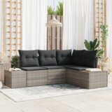 vidaXL 4-delni vrtni kavč set z blazinami svetlo siva poli ratan | Shoptok.si