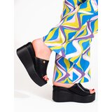 SHELOVET Women's high wedge slippers black Cijene