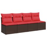  Vrtna sofa s jastucima za 4 osobe, smeđa, poliratan | shoptok.hr
