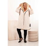 Kesi Włoski Plus Size women's quilted jacket with a hood and the inscription HOPE light beige | shoptok.hr